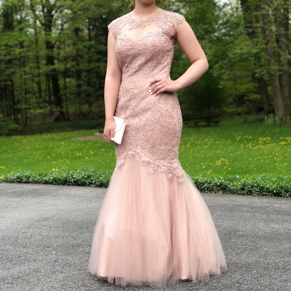 Blush mermaid fit prom gown